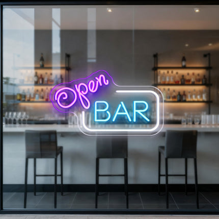 Purple Open & Bar Neon Sign