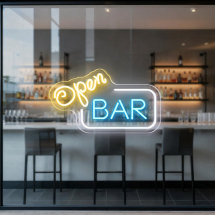 Warm White Open & Bar Neon Sign