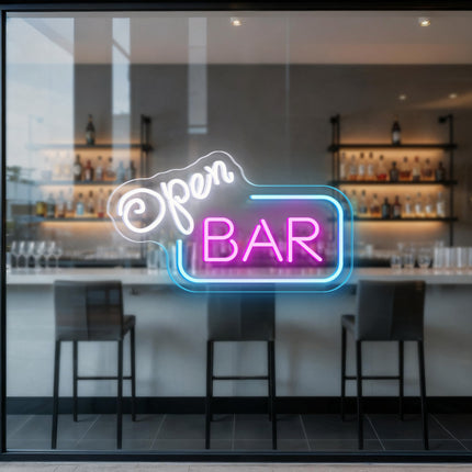 White Open & Bar Neon Sign
