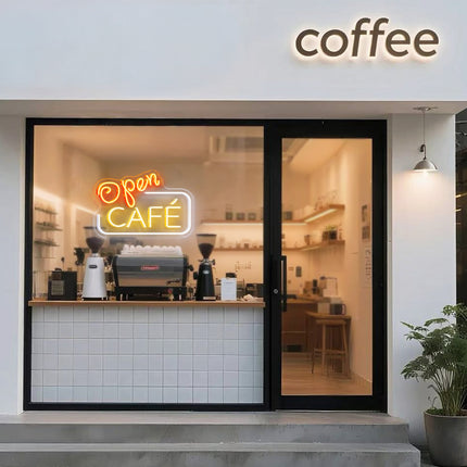 Golden Yellow Open & Cafe Neon Sign