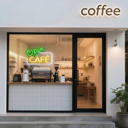 Green Open & Cafe Neon Sign