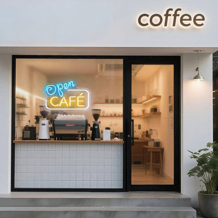 Ice Blue Open & Cafe Neon Sign