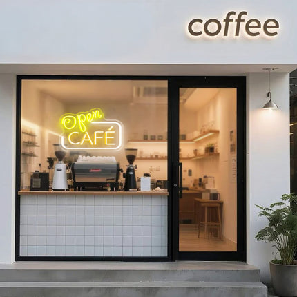 Lemon Yellow Open & Cafe Neon Sign
