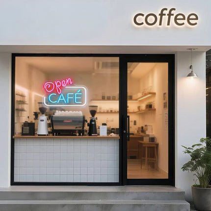 Light Pink Open & Cafe Neon Sign