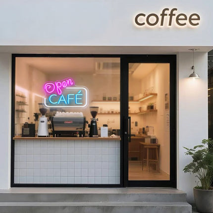 Pink Open & Cafe Neon Sign