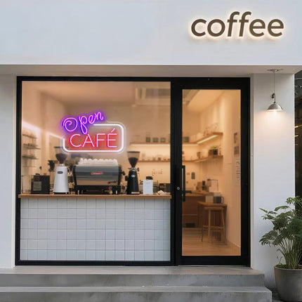 Purple Open & Cafe Neon Sign