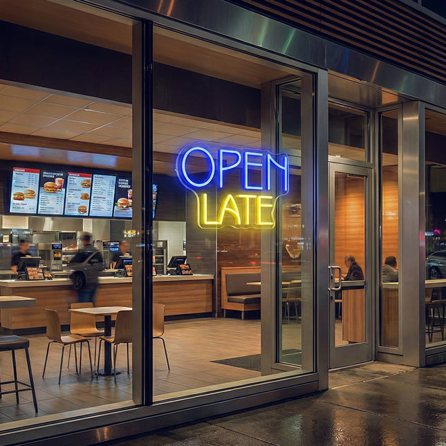 Blue OPEN LATE Neon Sign