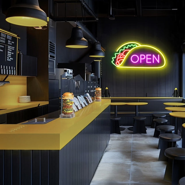 Pink Open Tacos LED Neon Sign 