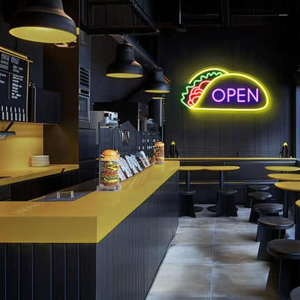 Purple Open Tacos LED Neon Sign 