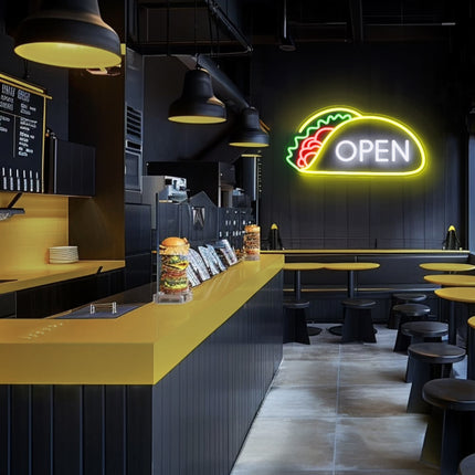 White Open Tacos LED Neon Sign