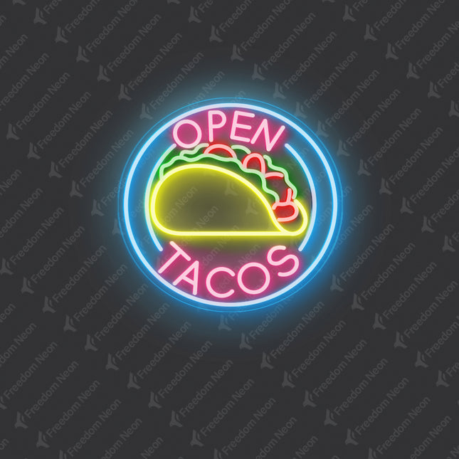 Pink Open Tacos Neon Sign