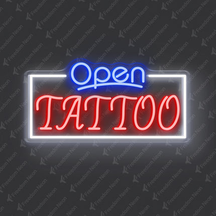 Blue & Red Open Tattoo Neon Sign