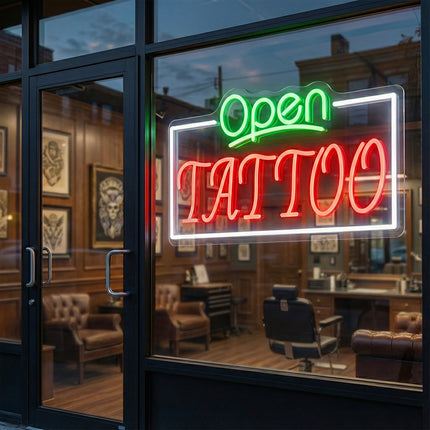 Green & Red Open Tattoo Neon Sign