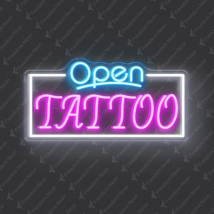 Ice Blue & Pink Open Tattoo Neon Sign