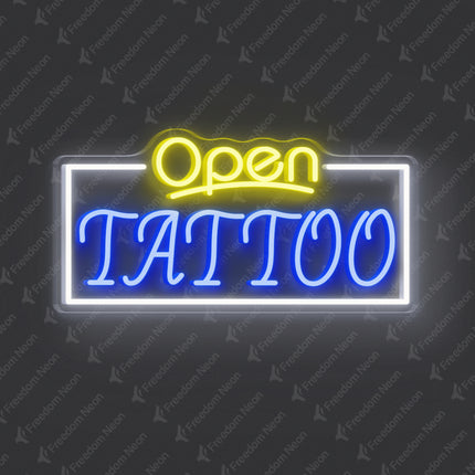 Lemon Yellow & Blue Open Tattoo Neon Sign