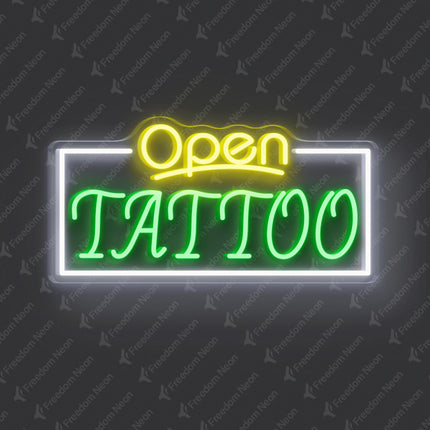 Lemon Yellow & Green Open Tattoo Neon Sign