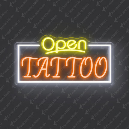 Lemon Yellow & Orange Open Tattoo Neon Sign