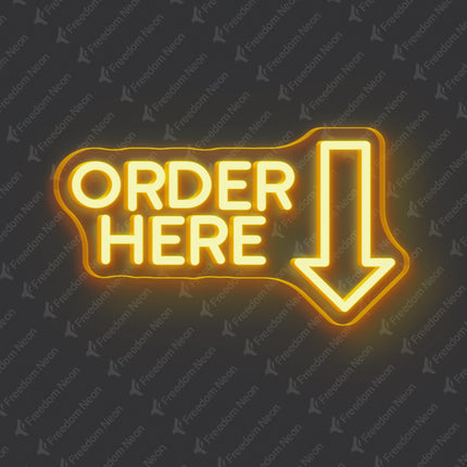 Golden Yellow Order Here Neon Sign