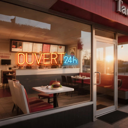 Golden Yellow Ouvert 24H Neon Sign