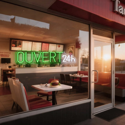 Green Ouvert 24H Neon Sign