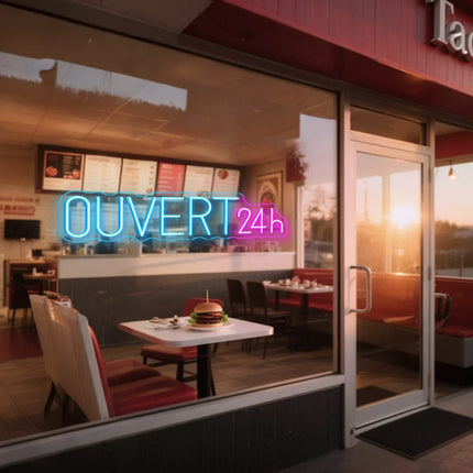 Ice Blue Ouvert 24H Neon Sign