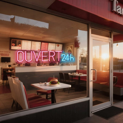 Light Pink Ouvert 24H Neon Sign