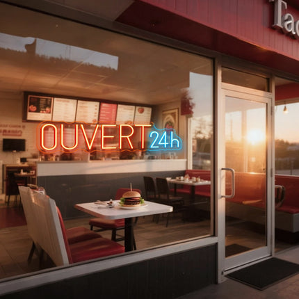Orange Ouvert 24H Neon Sign