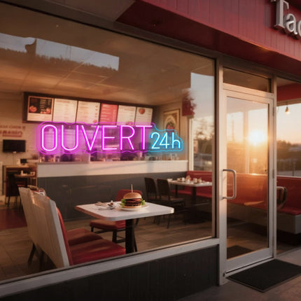 Pink Ouvert 24H Neon Sign