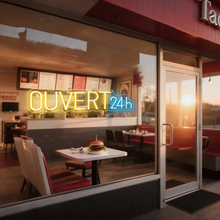 Warm White Ouvert 24H Neon Sign