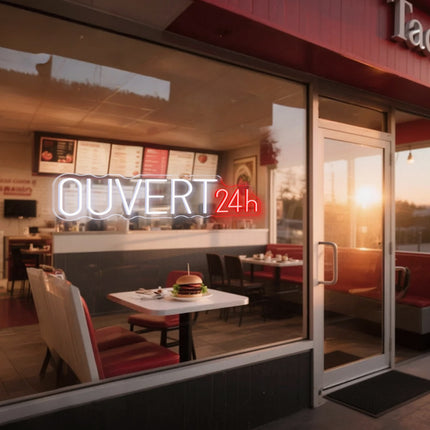 White Ouvert 24H Neon Sign