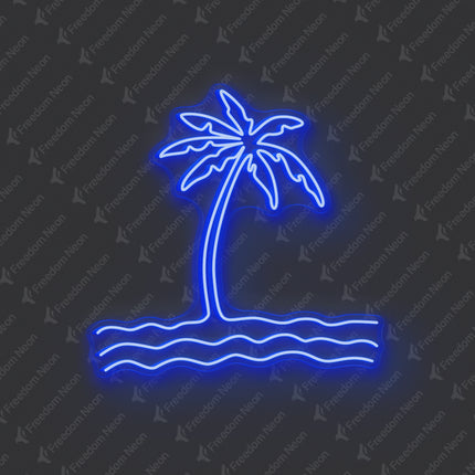 Blue Palm Tree & Waves Neon Sign