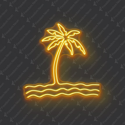 Golden Yellow Palm Tree & Waves Neon Sign