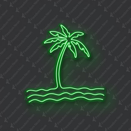 Green Palm Tree & Waves Neon Sign