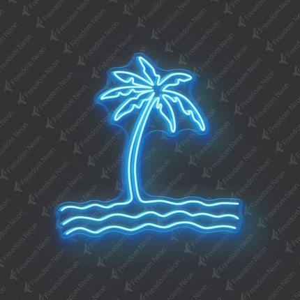 Ice Blue Palm Tree & Waves Neon Sign