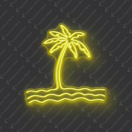Lemon Yellow Palm Tree & Waves Neon Sign