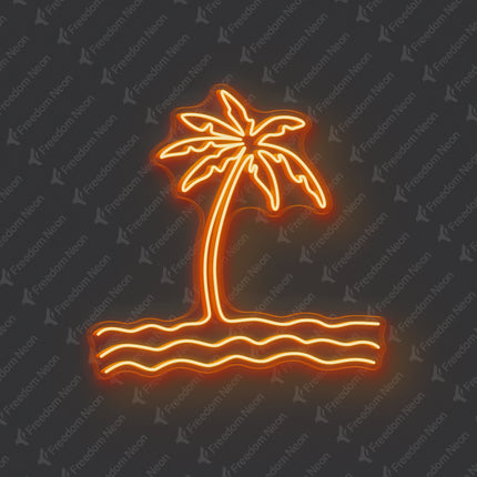 Orange Palm Tree & Waves Neon Sign