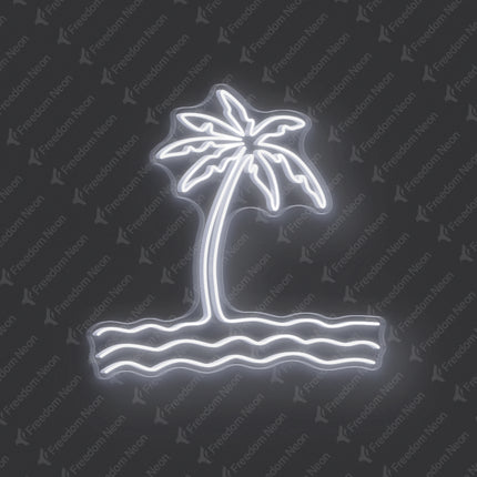 White Palm Tree & Waves Neon Sign
