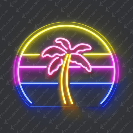 Light Pink Palm Tree with Sunset Neon Sign