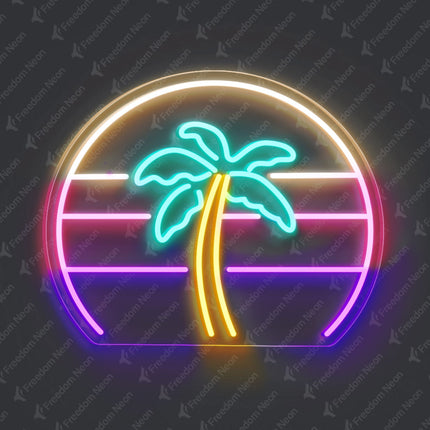 Mint Green Palm Tree with Sunset Neon Sign