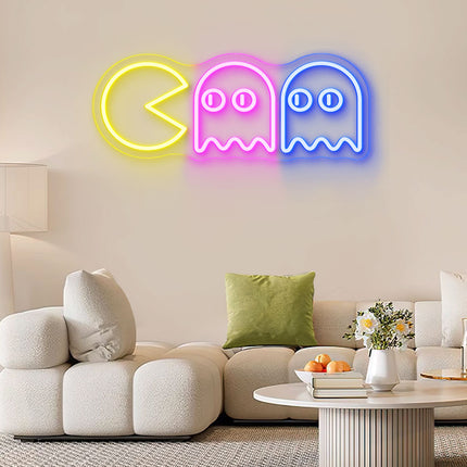 Lemon Yellow, Pink & Blue  Pan Man Neon Sign