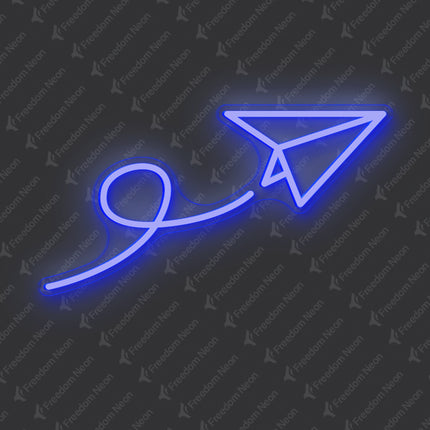 Blue Paper Airplane Neon Sign