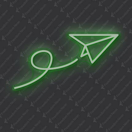 Green Paper Airplane Neon Sign