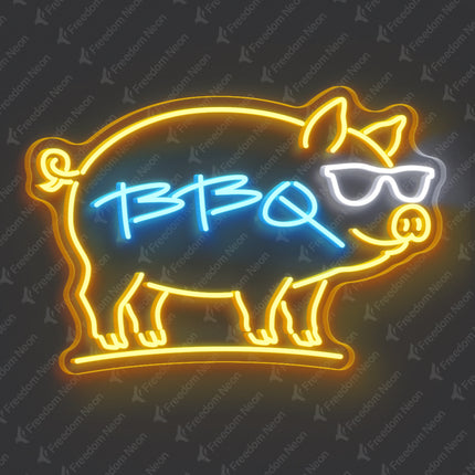 Golden Yellow Pig BBQ Neon Sign