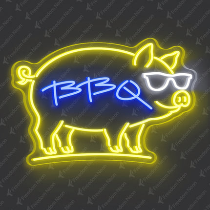 Lemon Yellow Pig BBQ Neon Sign