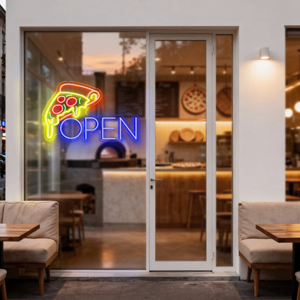 Pizza & Blue OPEN Neon Sign