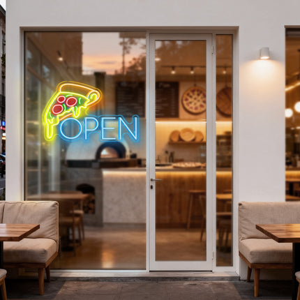 Pizza & Ice Blue OPEN Neon Sign