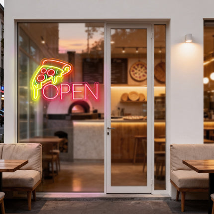 Pizza & Light Pink OPEN Neon Sign