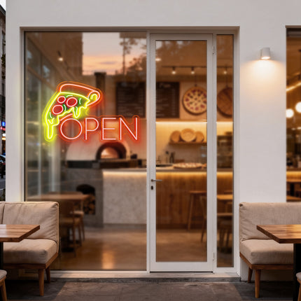 Pizza & Orange OPEN Neon Sign