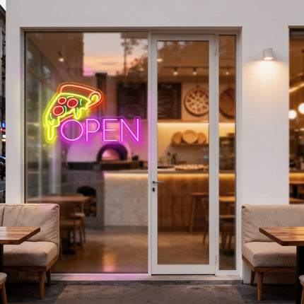 Pizza & Pink OPEN Neon Sign