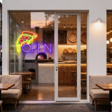 Pizza & Purple OPEN Neon Sign
